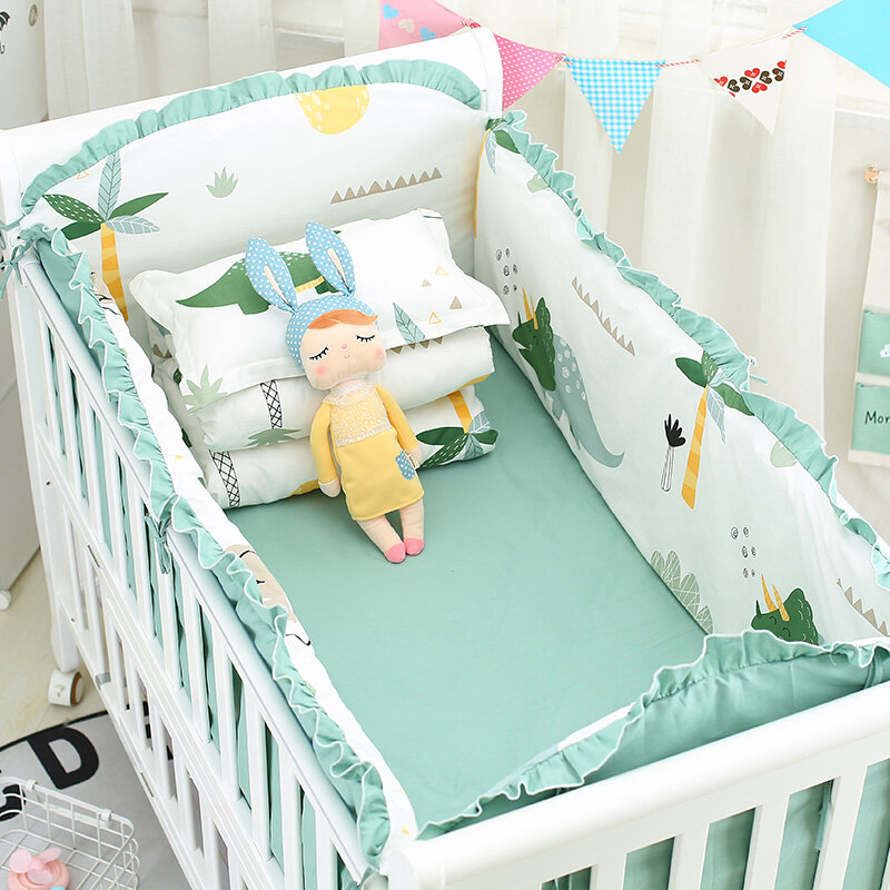 Multiple Sizes 5Pcs Baby Crib Bedding Set Cotton Crib Bed Linen Kit for Girl Boy Baby Cot Set Includes Cot Bumpers Bed Sheet