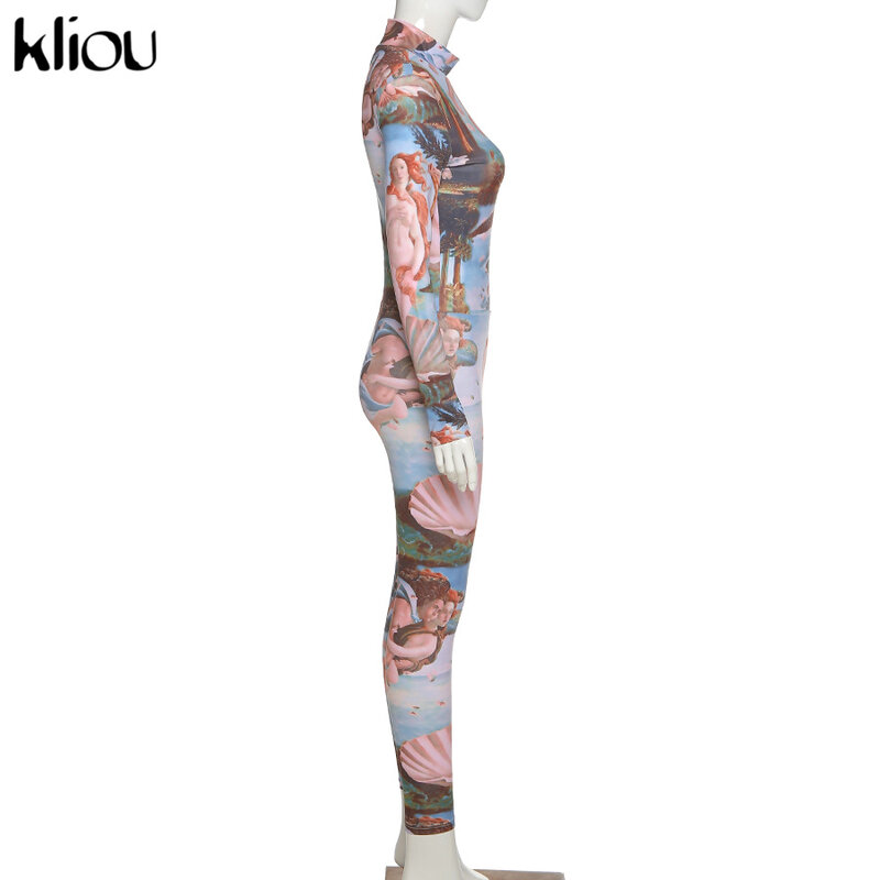 Kliou-combinaisons à manches longues pour femme, combinaison motif prin et col roulé, mode extensible, vêtements de sport d'entraînement, automne 2020