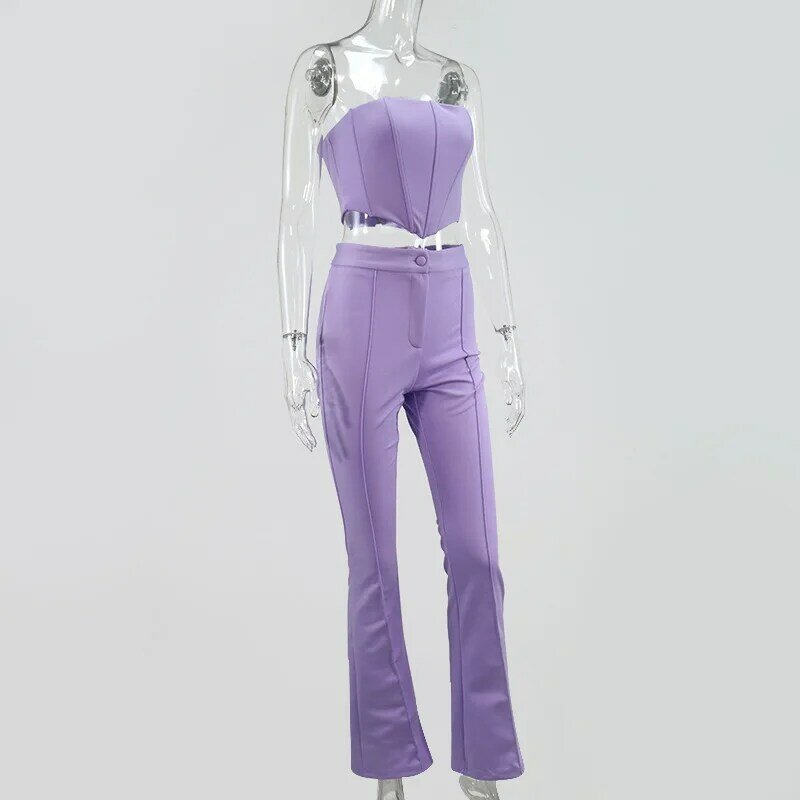 캐주얼 Strapless 탑 바지 벨 바지 2 조각 세트 여성 여름 Elastics 민소매 매칭 세트 스트리트 간단한 옷