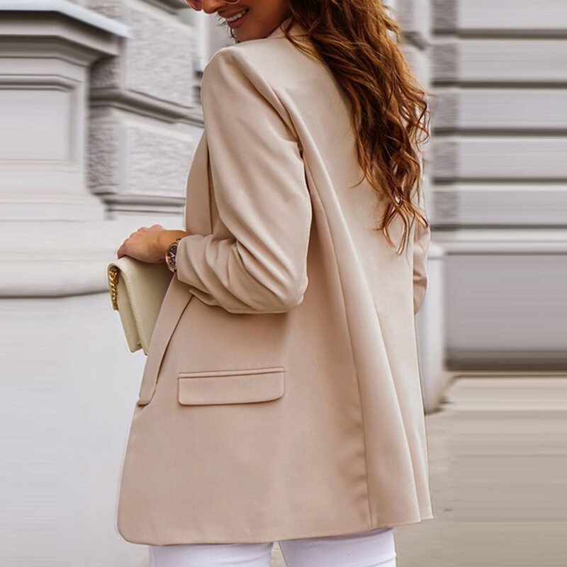 Novas mulheres jaqueta blazer outono moda básica blazer casual botão sólido manga longa trabalho terno casaco senhora do escritório elegante blazers