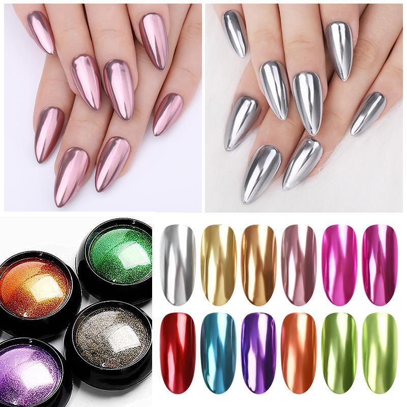 Polvo de pigmento espejo para decoración de uñas, purpurina de Color metálico para manicura, Gel UV, pulido de colores rosa, dorado y plateado