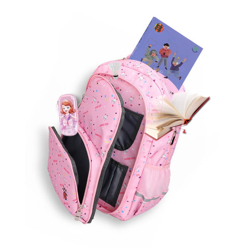 SenkeyStyle Pink Bunny School Bag for Girl Primary School Backpacks for Youth Teenager Large Capacity Backpacking Waterproof