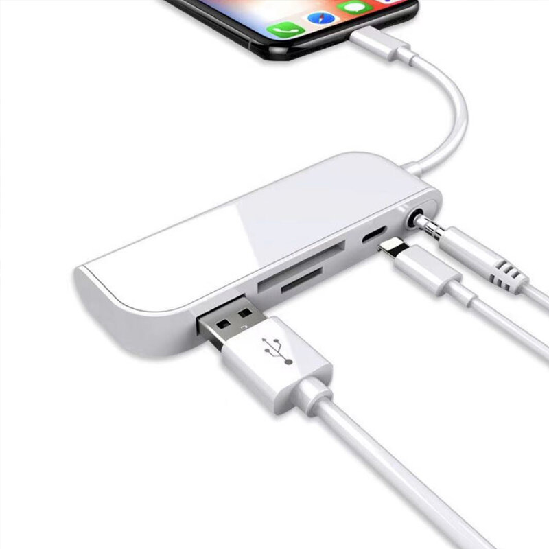 GINSLEY Đa Trong 1 Đầu Đọc Thẻ Lightning To SD USB Adapter Cho Iphone 8X11 Usb3.0 Chuyển Đổi TF CF thẻ SD Đọc Tất Cả Trong 1