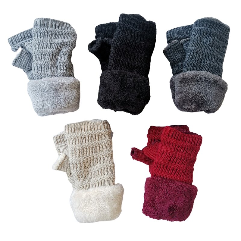 1 Pair Of Winter Unisex Outdoor Ski Riding Knitted Half-Finger Hand Warmer Thickened Touch Screen Warm Gloves