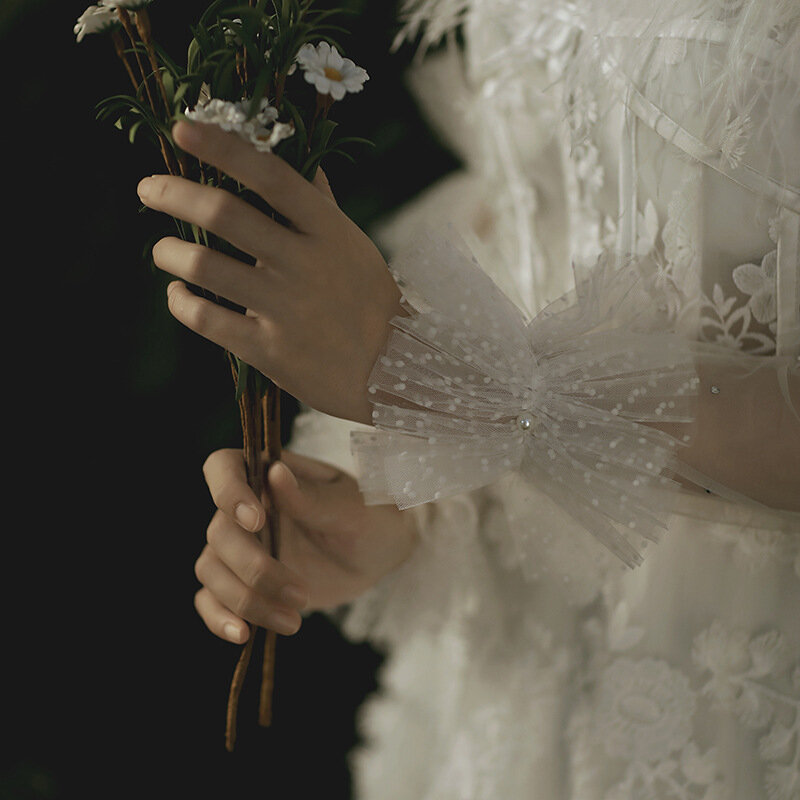 Свадебные перчатки без пальцев для невесты и брака Тюль с длинными искусственными жемчужинами солнцезащитный аксессуар для вечерние ринки