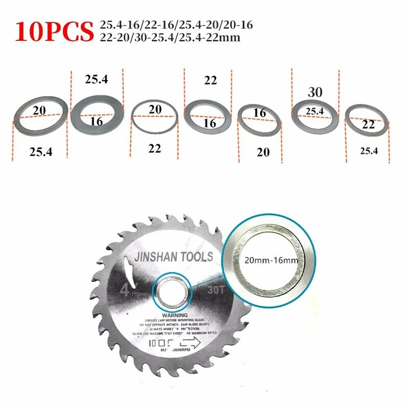 10pcs Saw Cutting Washer Inner Hole Adapter Ring Blade Aperture Change Washer 25.4-16/22-16/25.4-20/20-16/22-20/30-25.4/25.4-22