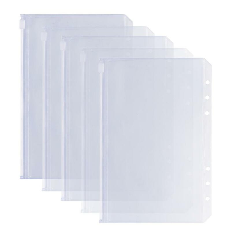 명확한 바인더 포켓 A6/A7 바인더 지퍼 폴더 6 링 노트북 플래너 방수 PVC 주머니 문서 서류 가방
