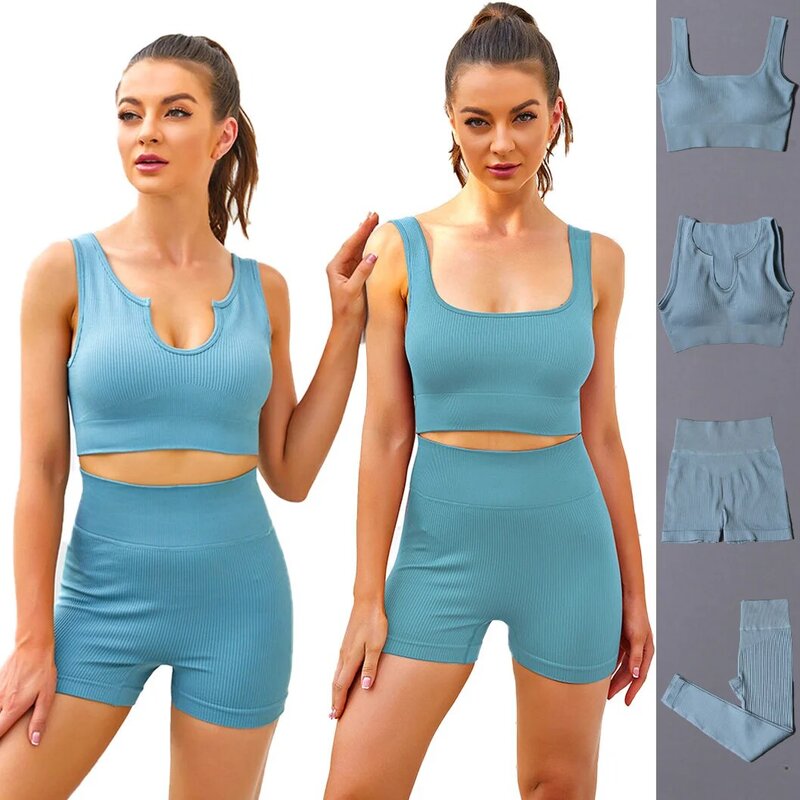 Summer Seamless high elastic sports seamless knitted underwear U-neck gathered milk burst fitness pants Yoga suit for women