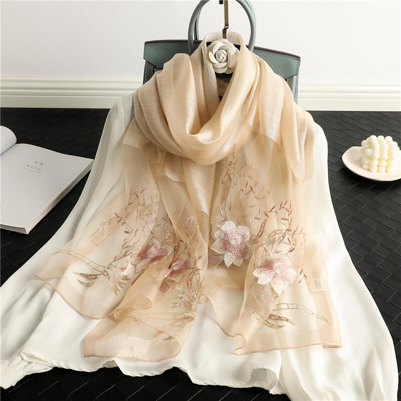 Bufanda bordada de seda para mujer, pañuelo de 190x70cm de largo, estilo Hijab musulmán para decorar, chal, 2022