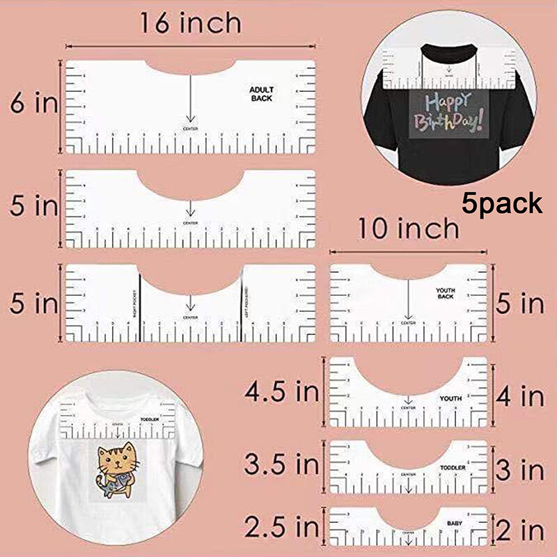 5 pçs camiseta régua de alinhamento para orientação tshirt medição régua ferramenta de desenho