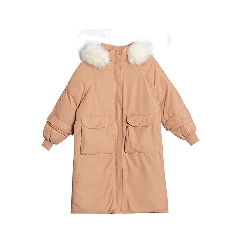 Piumino invernale da donna nuovo collo di pelliccia di moda piumino d'anatra bianco sciolto giacca da donna in cotone di media lunghezza per il tempo libero all'aperto