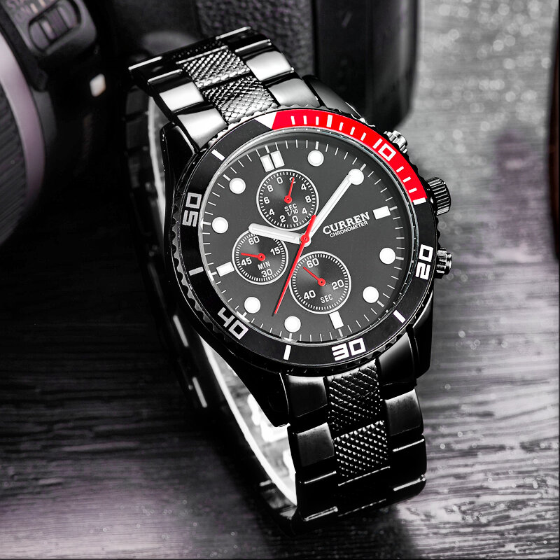 Curren promoção masculino relógios esporte relógios 8028 quartzo aço relógio masculino relógios de pulso com escalas pontuais/mostrador redondo-preto à venda