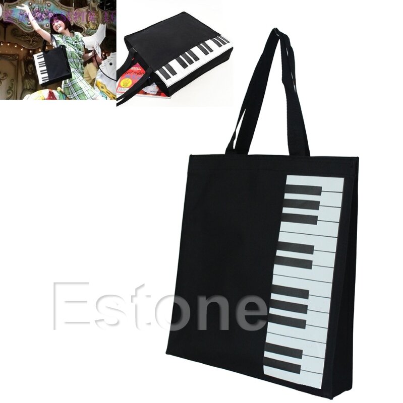Hot Fashion Black Piano Keys Music Handbag Tote Bag Shopping Bag Handbag