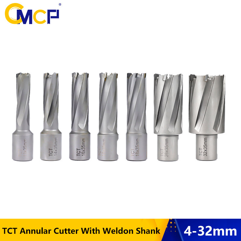 CMCP TCT Annular Cutter Mit Weldon Schaft Für Magnetische Bohrer Loch Sah 1pc Durchmesser 13-32mmx35mm Core Bohrer