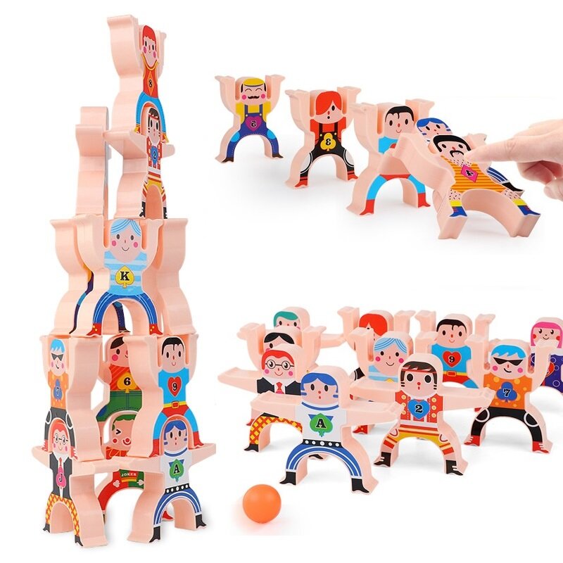 8/16 pezzi di cartone animato minimalista Hercules Building Blocks giocattolo interattivo genitore-figlio che impila blocchi di plastica ad alto equilibrio di gioco