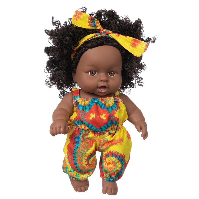 Boneca preta laminada feliz, brinquedo com articulações móveis, boneca negra encaracolada, africana, bebê preto, 20cm de vinil, brinquedo para meninas, presente