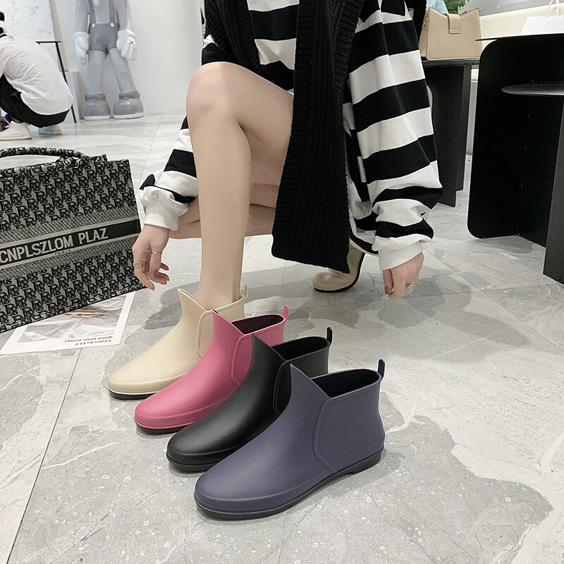 Moda de verano antideslizante botas cortas para la lluvia de cocina de restaurante sólido Ankel tubo de trabajo impermeable vadear zapatos de goma