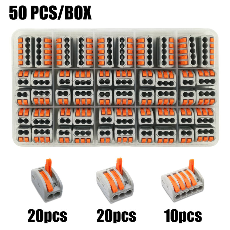 50 unids/caja 212-215 cableado eléctrico terminales de cable hogar conectores terminales rápidos para conexión de cables