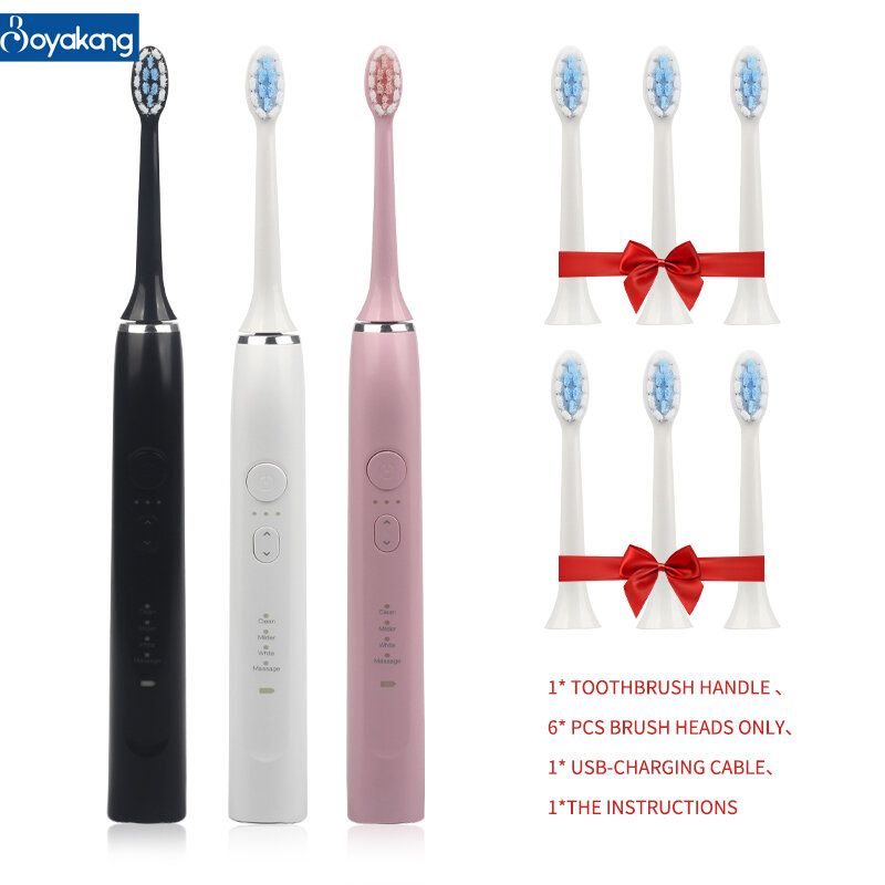 Boyakang-cepillo de dientes eléctrico para adulto, dispositivo dental eléctrico con 4 modos de limpieza, resistente al agua IPX7, Cargador USB, cerdas Dupont, sincronización inteligente, BYK22