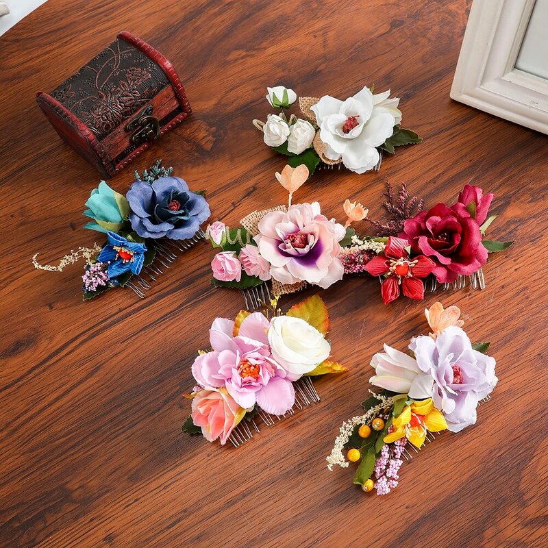 MOLANS 2020 nouveau peigne à cheveux fleur pour les baies de mariée chapeaux floraux exquis Rose feuille Clip accessoires de mariage