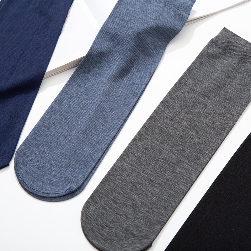 10Pairs Mens Summer Socks Thin Silk High Elastic Nylon Breathable Bamboo Short Crew Socks Male Cool Socks