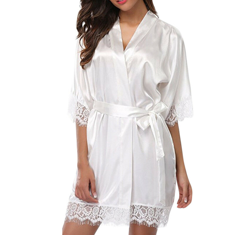 Camisón Pijama De Seda Satinada Para Mujer Bata De Baño 