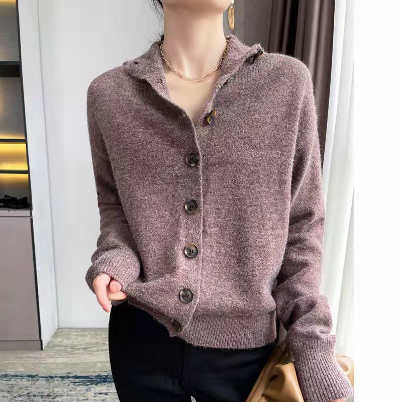 Autumn Winter New Knitted Women's Coat Soft Turtleneck Loose Solid Color Wild Button Blended Wool Exquisite Fashion Cardigan Top