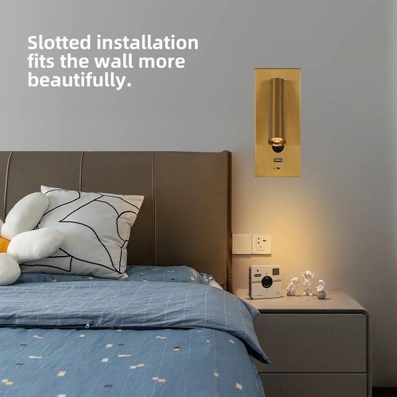Lâmpada de parede led com carregador usb, decoração de cabeceira, lâmpada de leitura de cabeceira, lâmpada de parede de cabeceira do hotel, lâmpada de parede de rotação livre