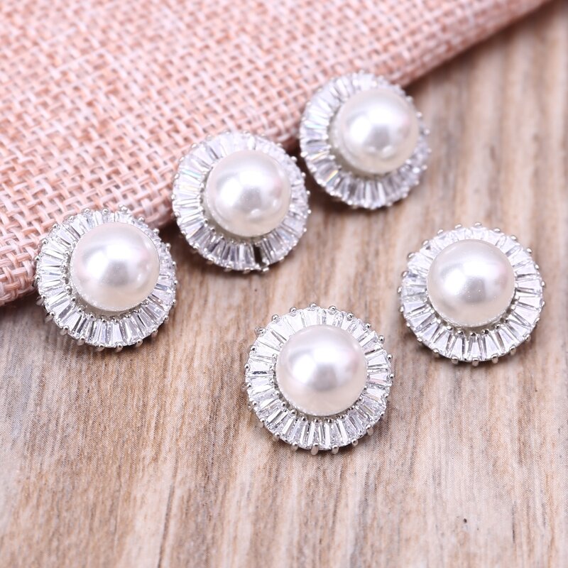 5 sztuk 16mm okrągły Rhinestone sztuczna perła przyciski ozdoby ze stopu zdobione akcesoria zrób to sam 1015