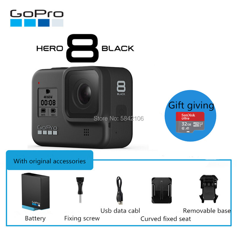새로운 GoPro 영웅 8 블랙 액션 카메라 이동 프로 방수 스포츠 액션 카메라 4K 울트라 HD 비디오 1080p 휴대용 라이브 스트리밍
