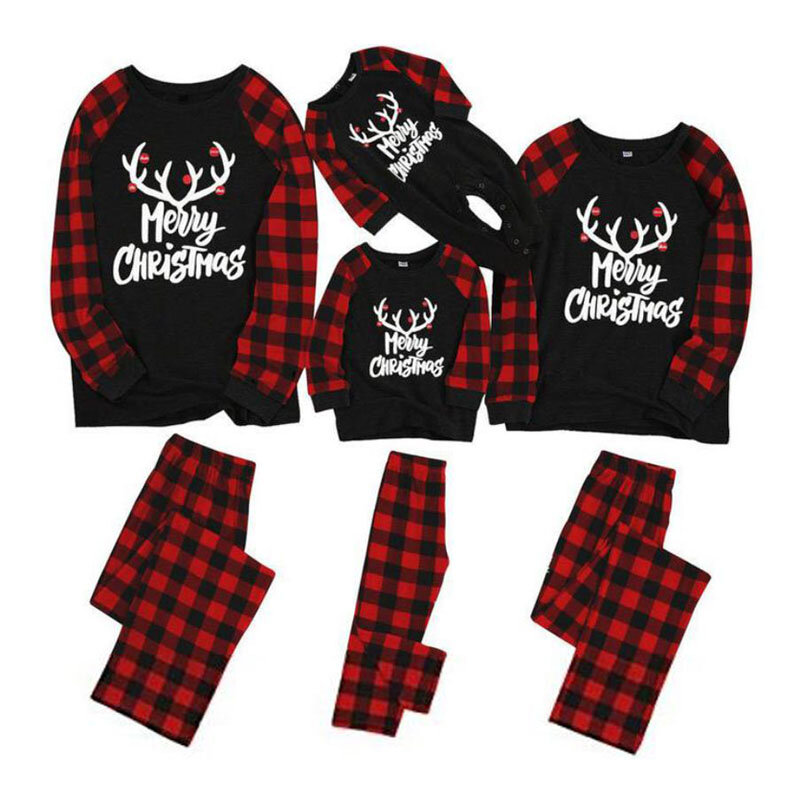 Kerst Familie Bijpassende Outfits Moeder Dochter Pyjama Set Vader Zoon Baby Kids Elanden Print Plaid Pak Voor Familie Thuis Pyjama set