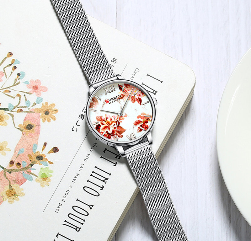 Curren moda casual relógios feminino encantador pulseira de aço inoxidável relógio de quartzo senhoras elegante relógio de pulso feminino casual