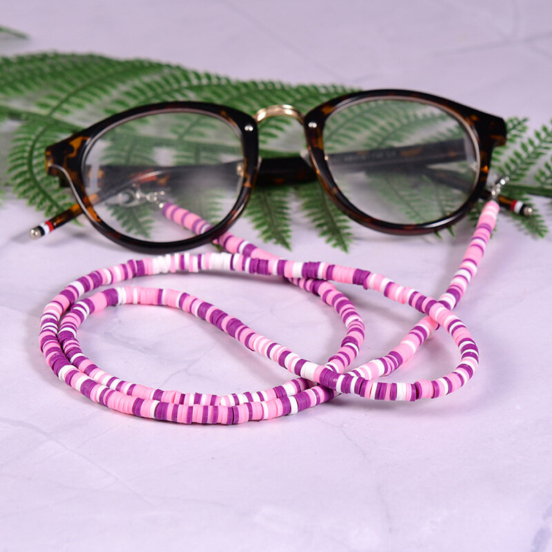 Chaîne de lunettes de soleil bohème en argile pour femmes, fait à la main, perle, feuille acrylique de couleur, collier de lunettes, lanière, bijoux à la mode