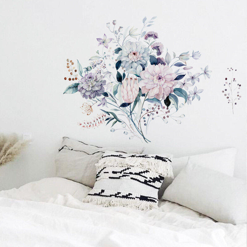 Autocollant de fleurs 3d, décoration murale pour la maison, pour chambre à coucher, sticker mural de fleurs nordiques amovibles pour salon