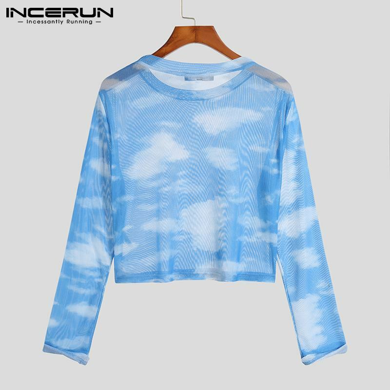 Tops 2021 Men's Party Nightclub Printing long-sleeved Short Stretch Breathable Tees Comfortable Bottoming T-shirt S-5XL INCERUN