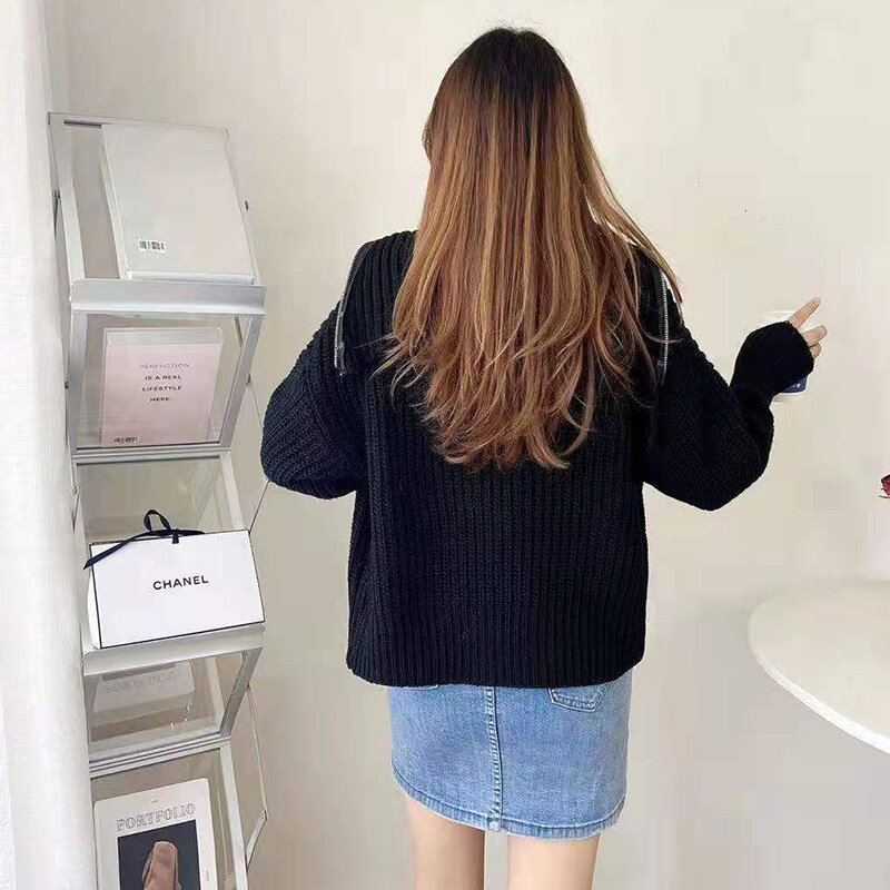 Koreanischen Stil Zipper Hohe-qualität Pullover für Herbst/winter Oberbekleidung Strickjacke Design Gefühl Französisch Nische Weibliche 2021 neue Pullover
