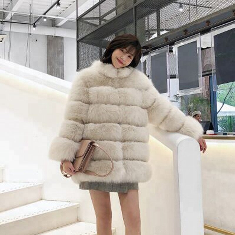 2020 inverno venda quente casaco de pele das mulheres se levantar gola cor bloco jaqueta senhoras casaco de pele do falso