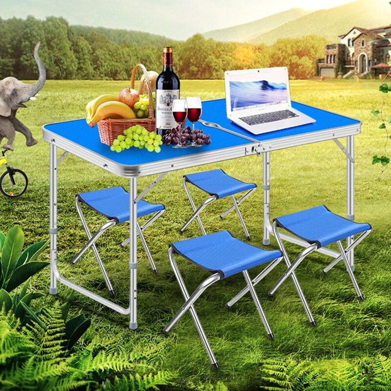 Tragbare Camping Tisch Vier Klapp Stühle Aluminium Legierung Freien Picknick Tisch Wasserdichte Ultra-licht Langlebig Klapp Schreibtisch
