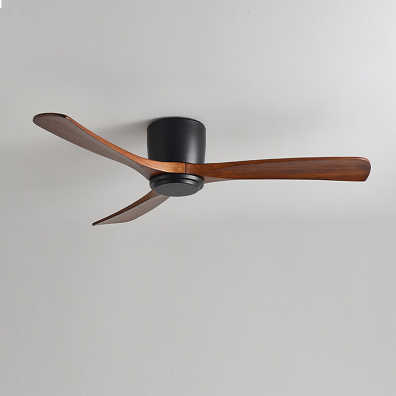 2021 New Nordic Wood Ceiling Fan Living Dining Room Industrial Retro Commercial Low-floor Remote Control Modern Home Fan Lamp