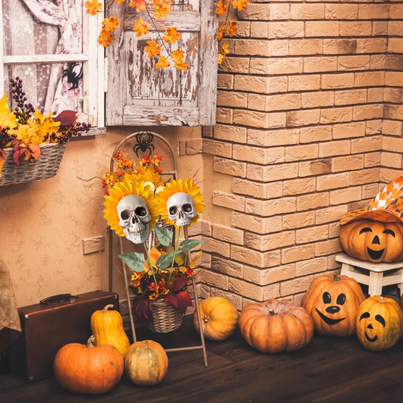 Girasol cráneo Halloween decoración flor simulación jardín Horror de vacaciones decoración de ambientes patio decoración de Halloween