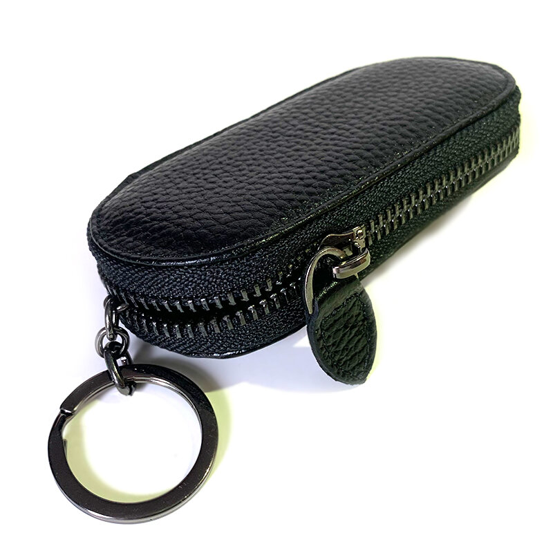 Porta-chaves de couro genuíno titular com zíper bolsa de capa chave saco de safira moda masculina chave titular organizador chave do carro