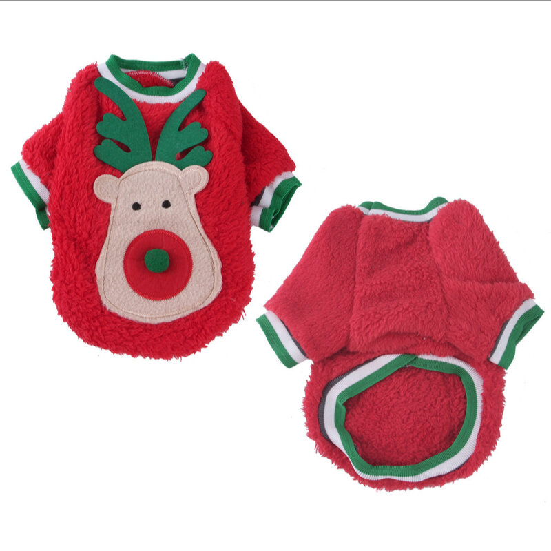 Рождественская Одежда для собак, теплая одежда из кораллового флиса для собак, плюшевое пальто для маленьких собак