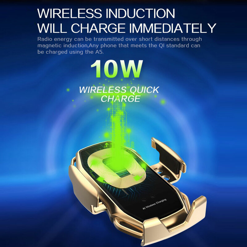 Автомобильное беспроводное зарядное устройство, автоматический зажим, 10 Вт, быстрая зарядка для iphone 11 Pro XR XS Huawei Samsung Qi, держатель телефона с ...