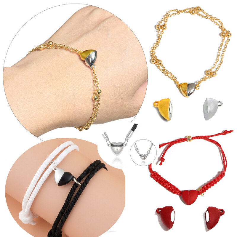 5Sets Kleine Herz Runde Geformte Magnet Verbunden Verschlüsse Perlen Charms Anhänger DIY Paar Magnetische Schnalle für Schmuck Armband