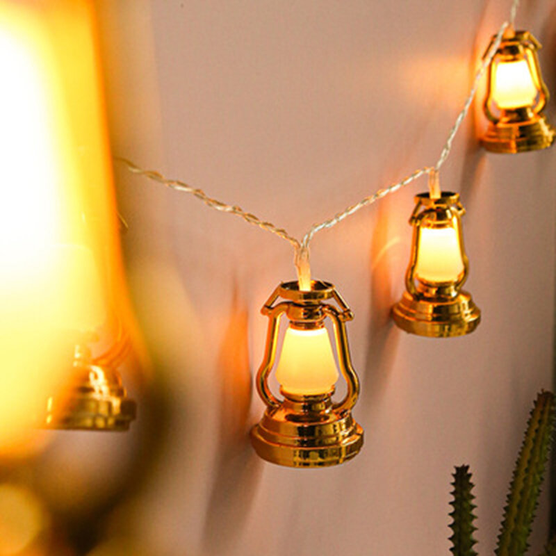 Guirnalda de lámpara LED para el hogar, cadena de lámpara de queroseno retro de Ramadán, decorativa para dormitorio, fiesta, casa de café