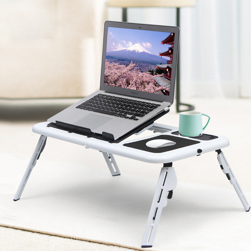 Wielofunkcyjny stolik na laptopa z regulowanym kątem pulpitu przenośna składana taca śniadaniowa z wentylatorem rozpraszającym ciepło