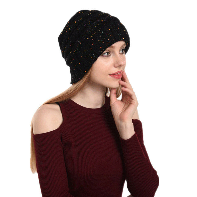 Зимние женские и мужские вязаные шерстяные шапки 2021, модная цветная шапка в горошек для пар, женская вязаная шапка из ниток, подарок для женщ...
