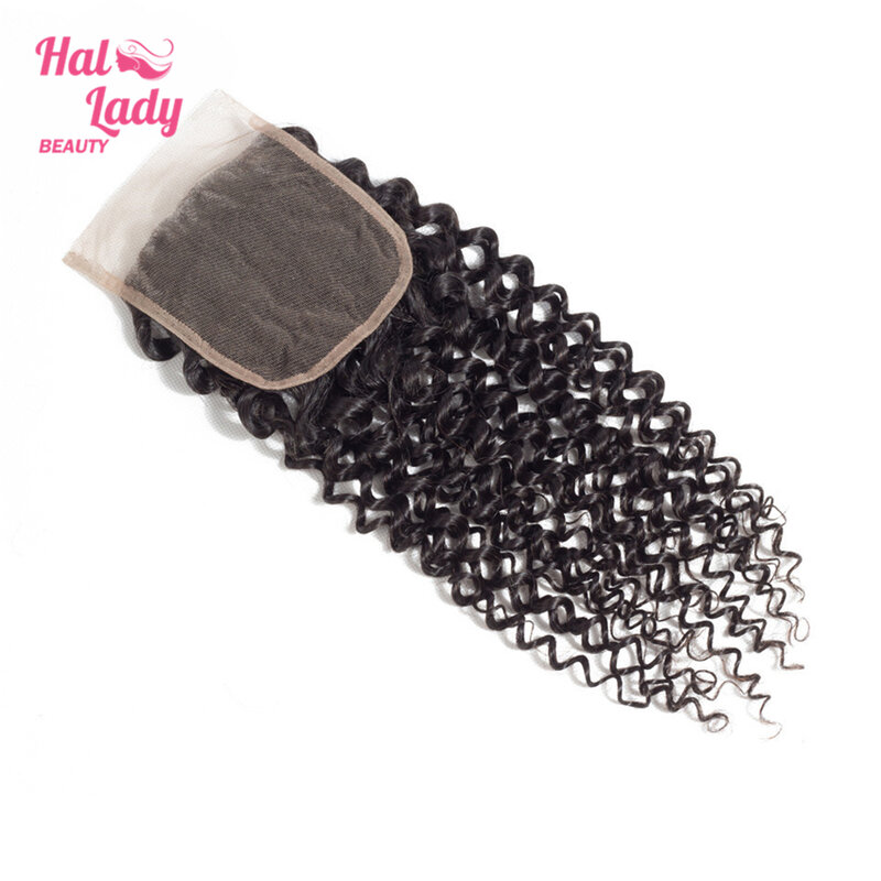 Halo Lady Beauty Jerry Curly Brazilian Human Hair Closure 4x4 PrePlucked Free Middle Part Lace Closure with Baby Hair Non-Remy