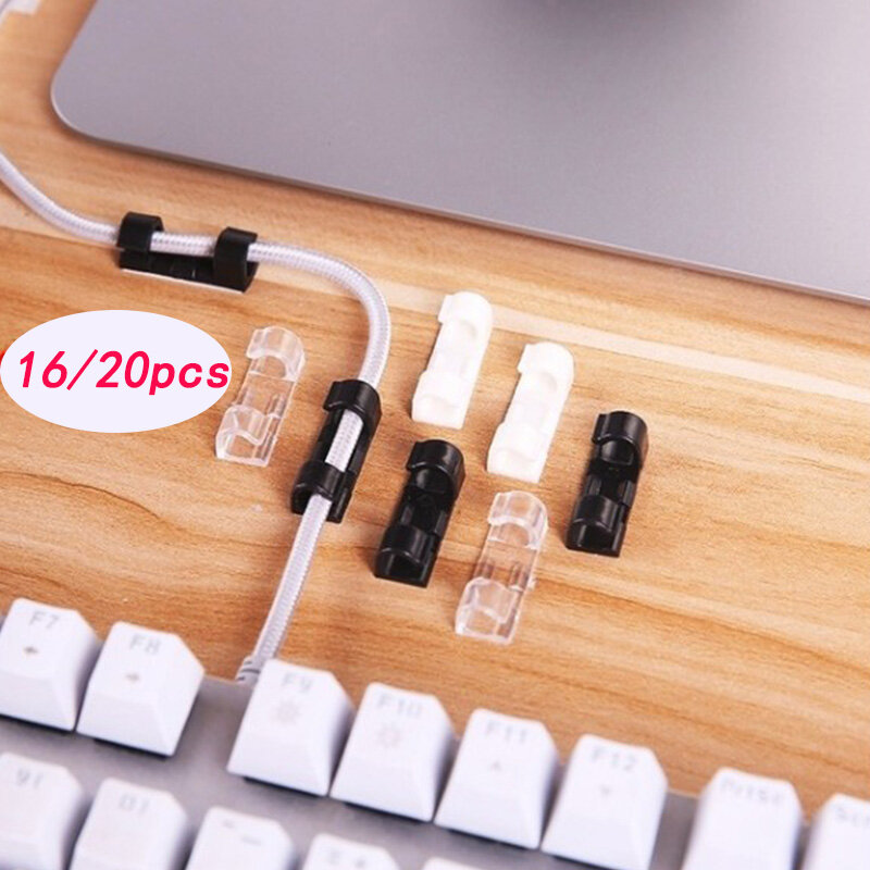 20PCS Self-Adhesive Cable Clamp Clip Organizer Cord Management Wire Holder Power Cords Charging Lines USB Cables Cable Winder