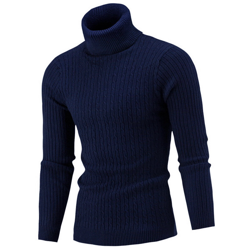 2021 Autumn Winter Solid Color Turtleneck Sweater Men Slim Fit Knitted Wools Pullover Fashion Men Casual Warm Pullover Sweater